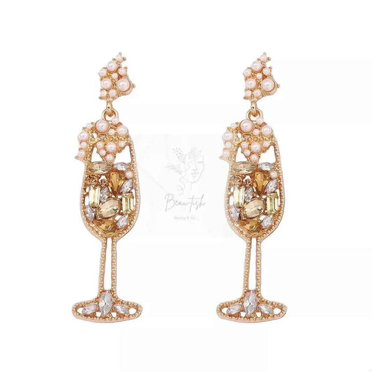 Champagne Glass Rhinestone Dangle Earrings