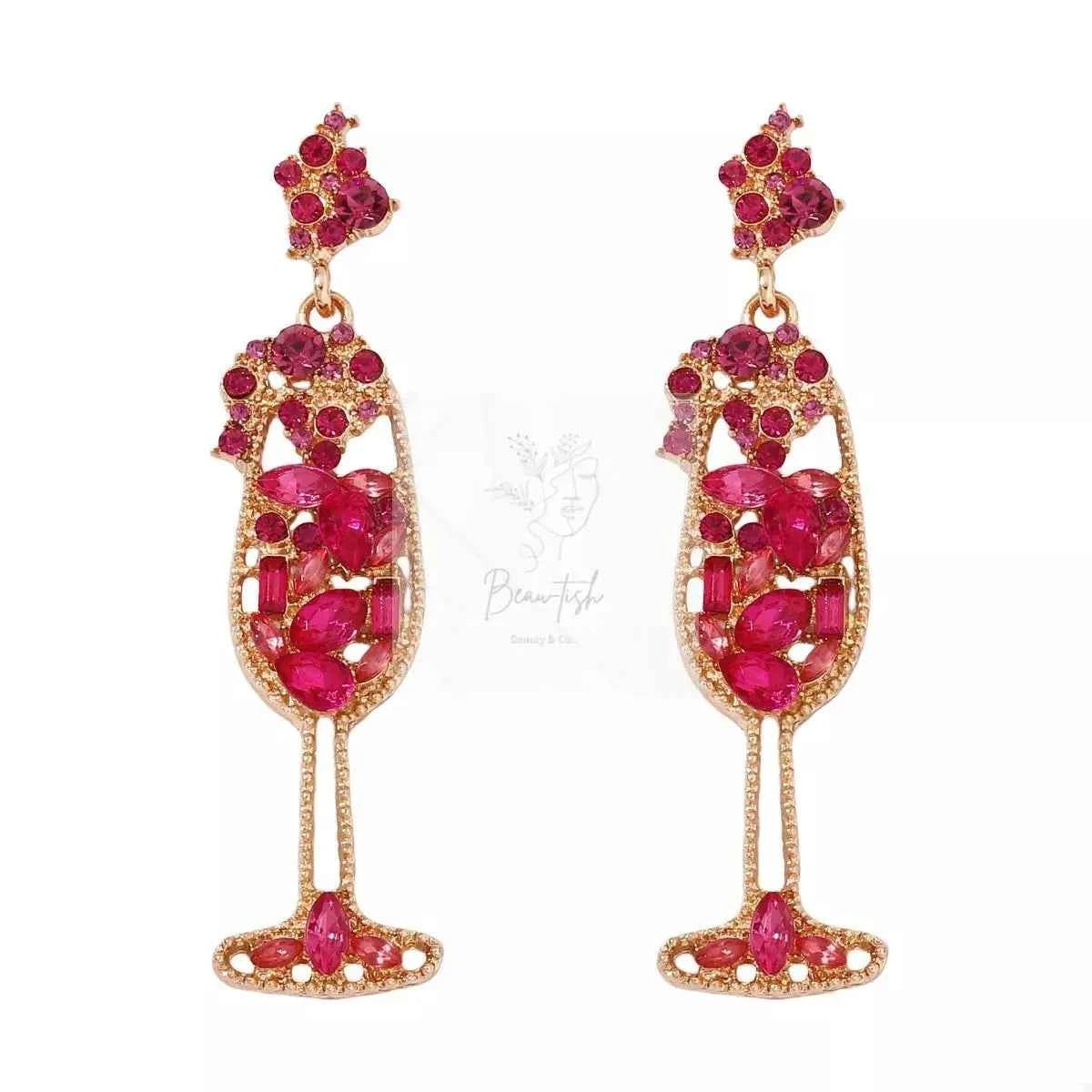Champagne Glass Rhinestone Dangle Earrings
