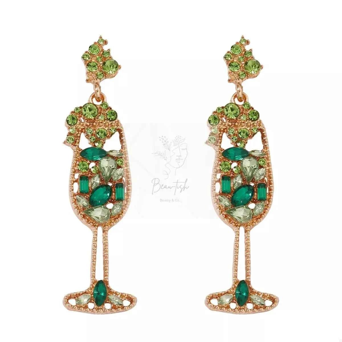 Champagne Glass Rhinestone Dangle Earrings
