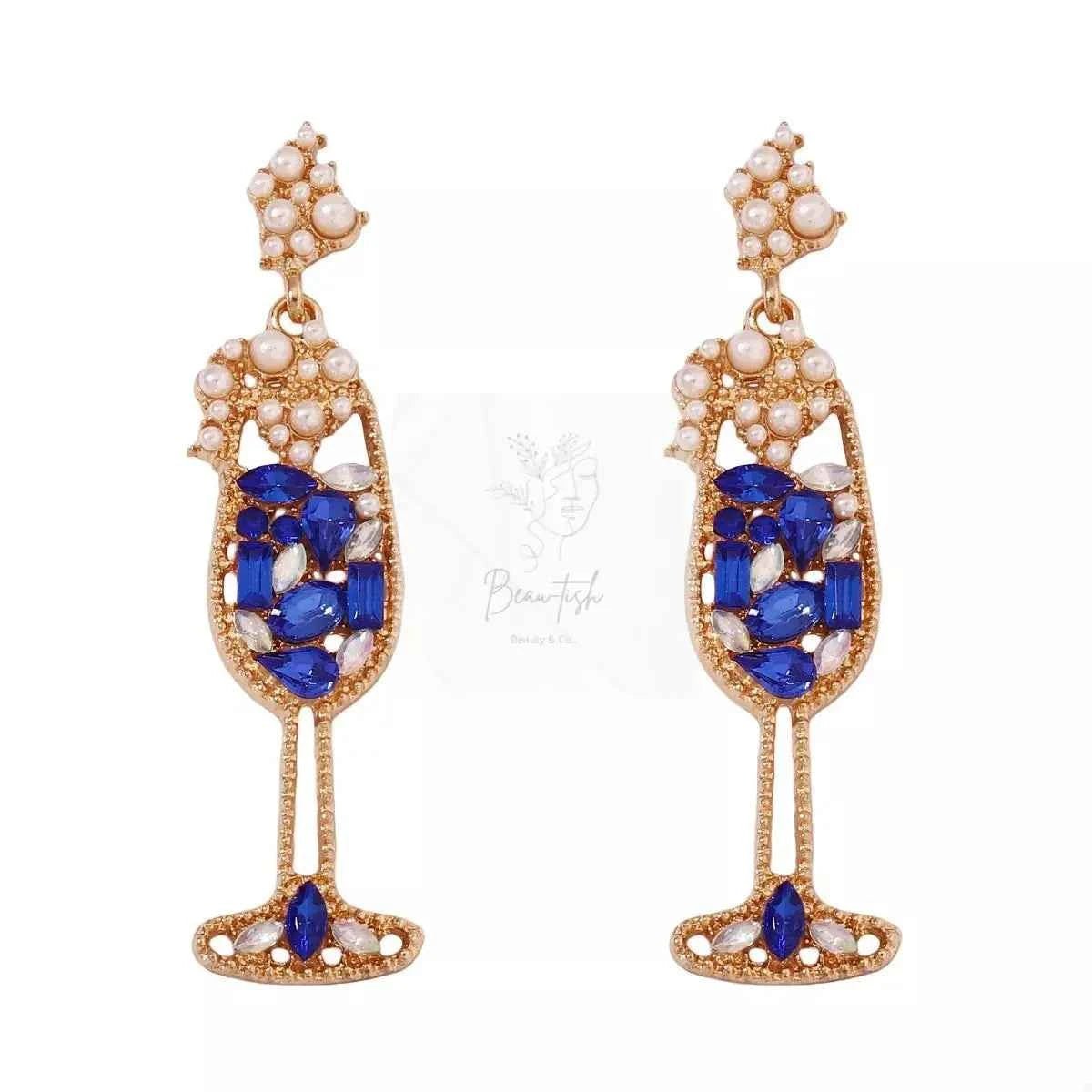 Champagne Glass Rhinestone Dangle Earrings