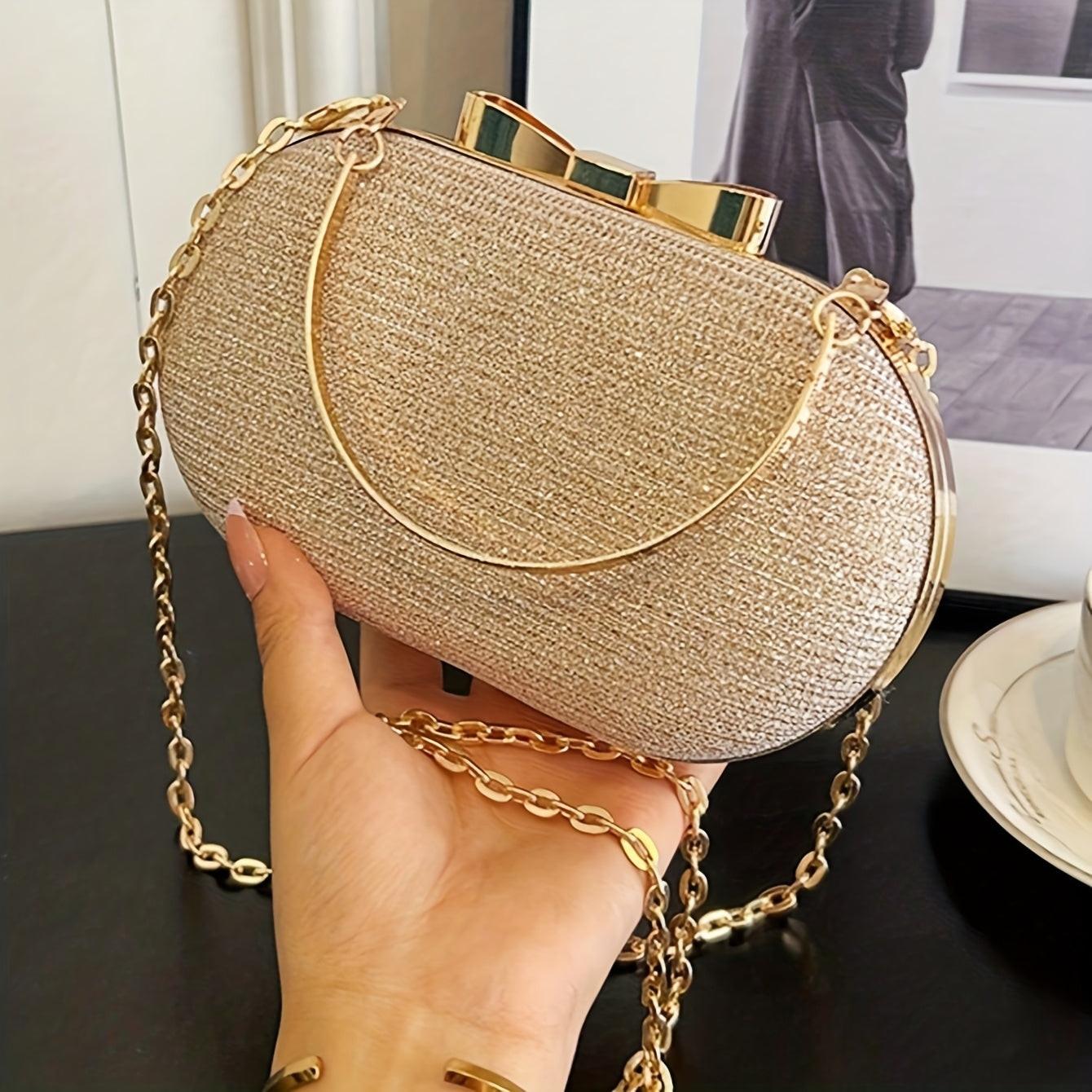 Chic Fashion Miniature Evening Clutch Shiny Metallic Chain