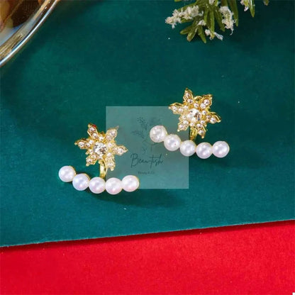 Christmas Snowflake Pearl Earrings