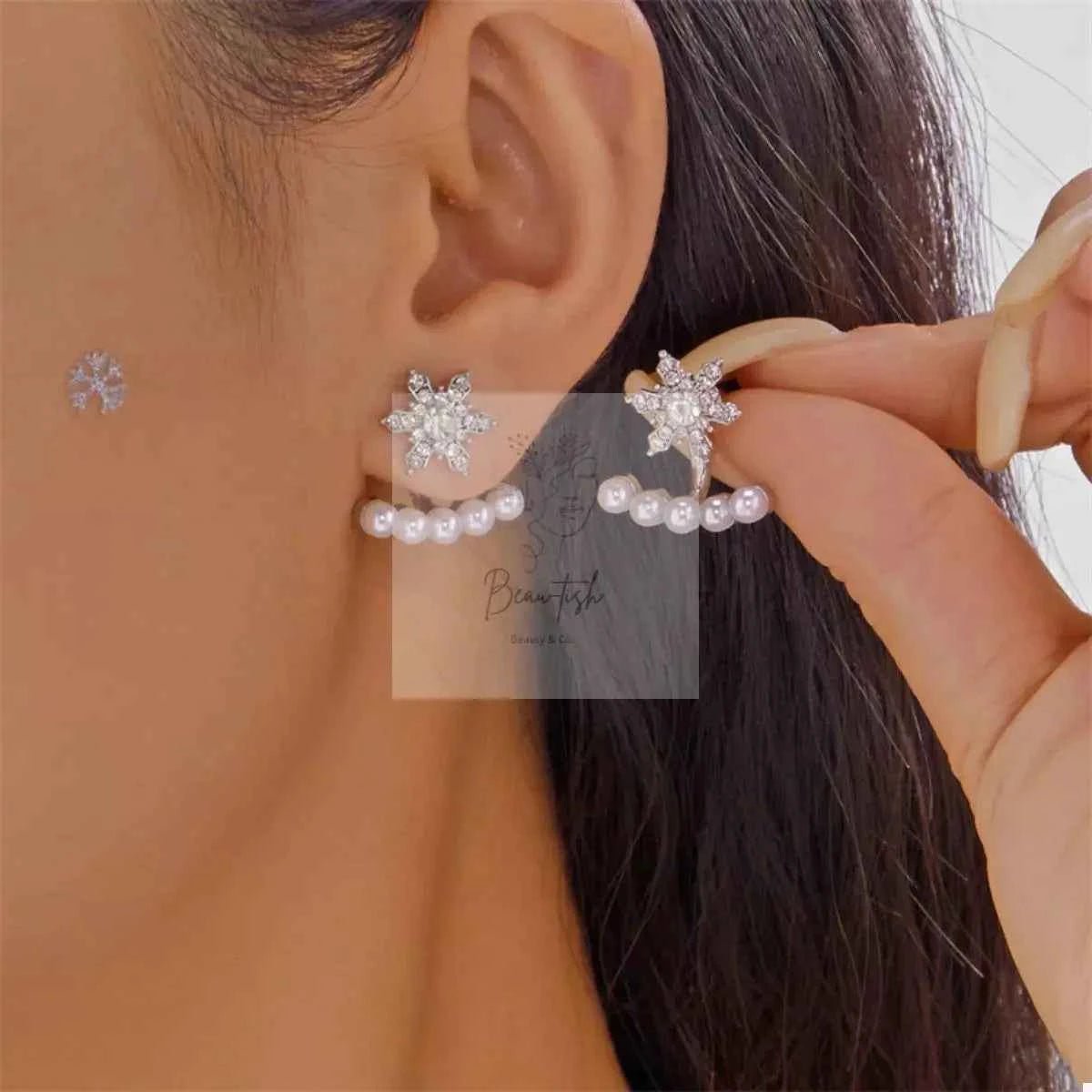Christmas Snowflake Pearl Earrings
