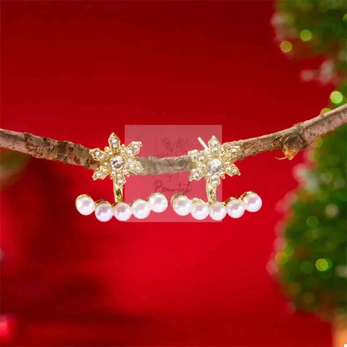 Christmas Snowflake Pearl Earrings