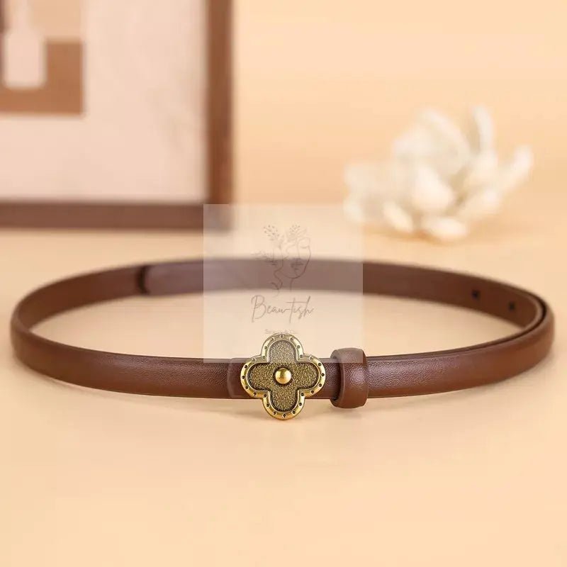 Clover Buckle Leather Belt
