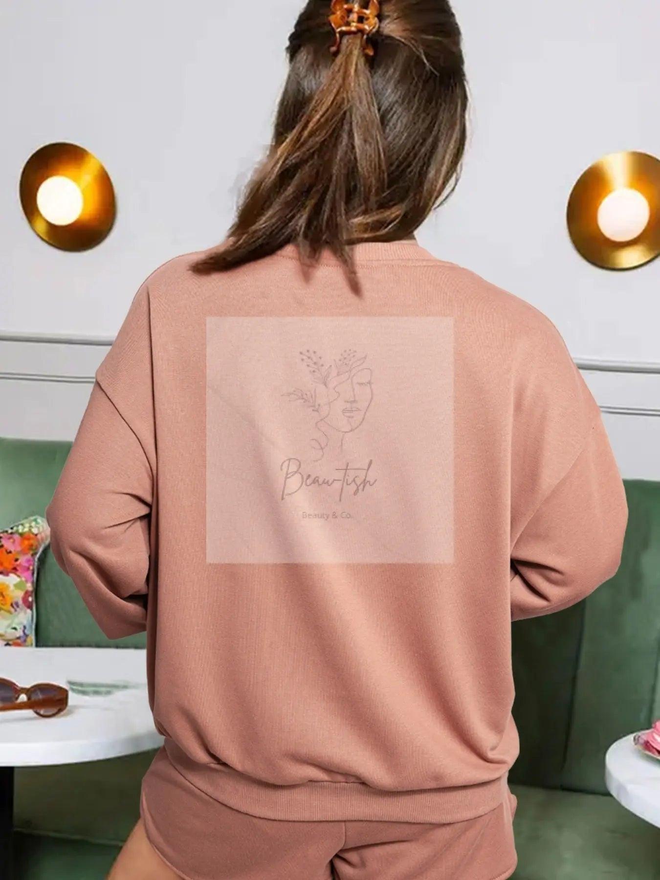 COFFEE Round Neck Sweatshirt and Shorts Set