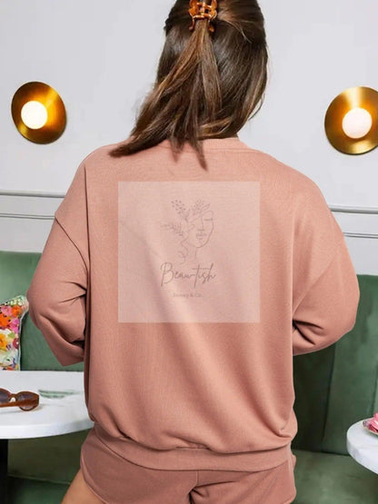 COFFEE Round Neck Sweatshirt and Shorts Set