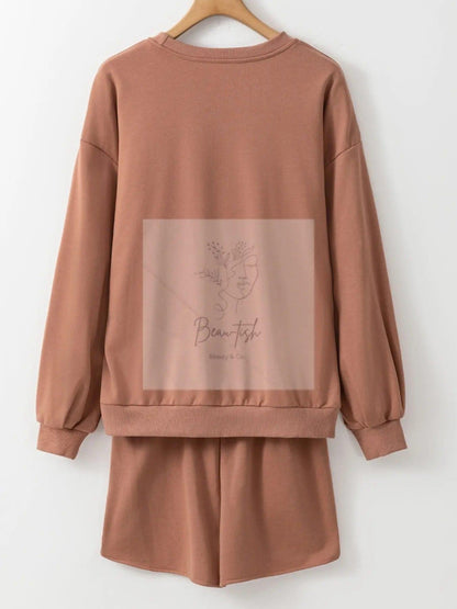 COFFEE Round Neck Sweatshirt and Shorts Set
