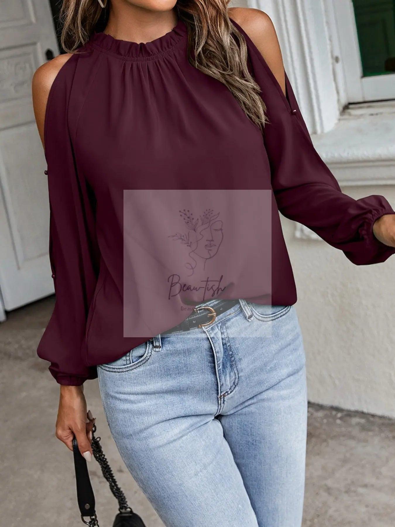 Cold Shoulder Frill Neck Blouse