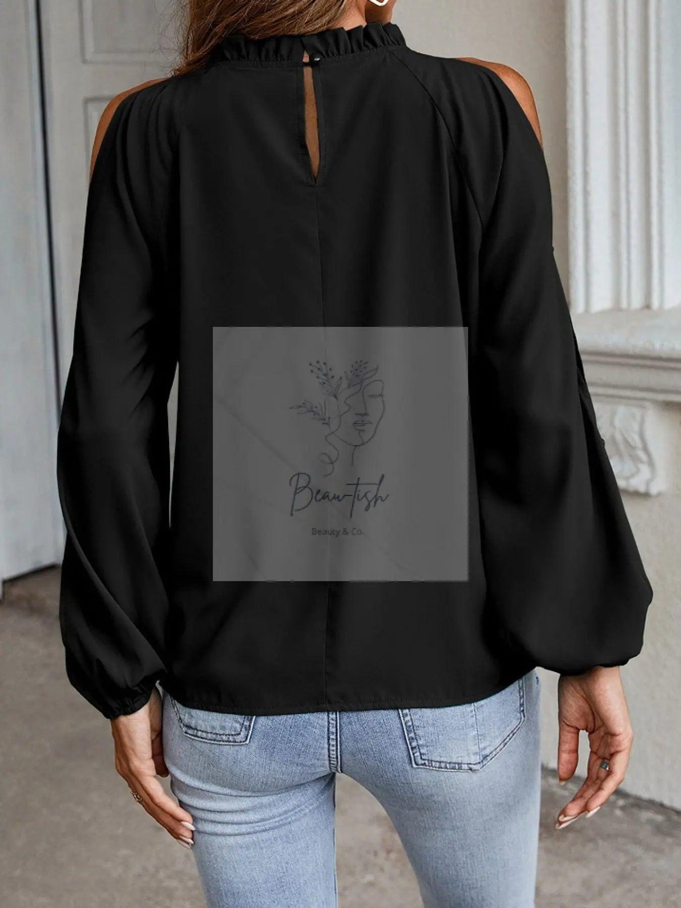 Cold Shoulder Frill Neck Blouse