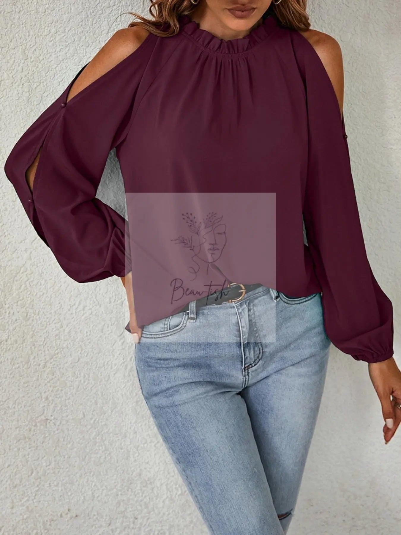 Cold Shoulder Frill Neck Blouse