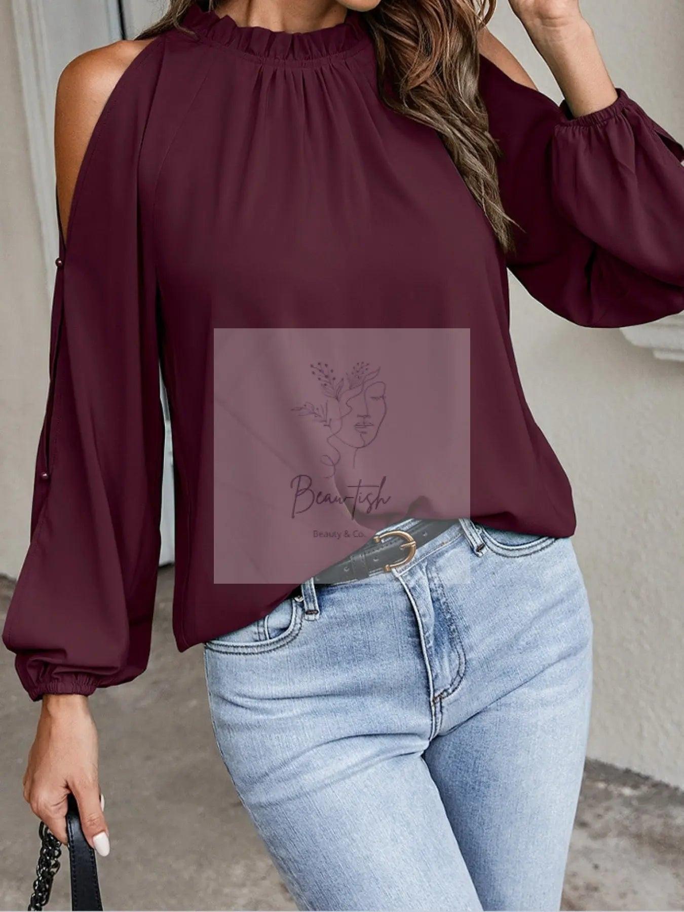 Cold Shoulder Frill Neck Blouse