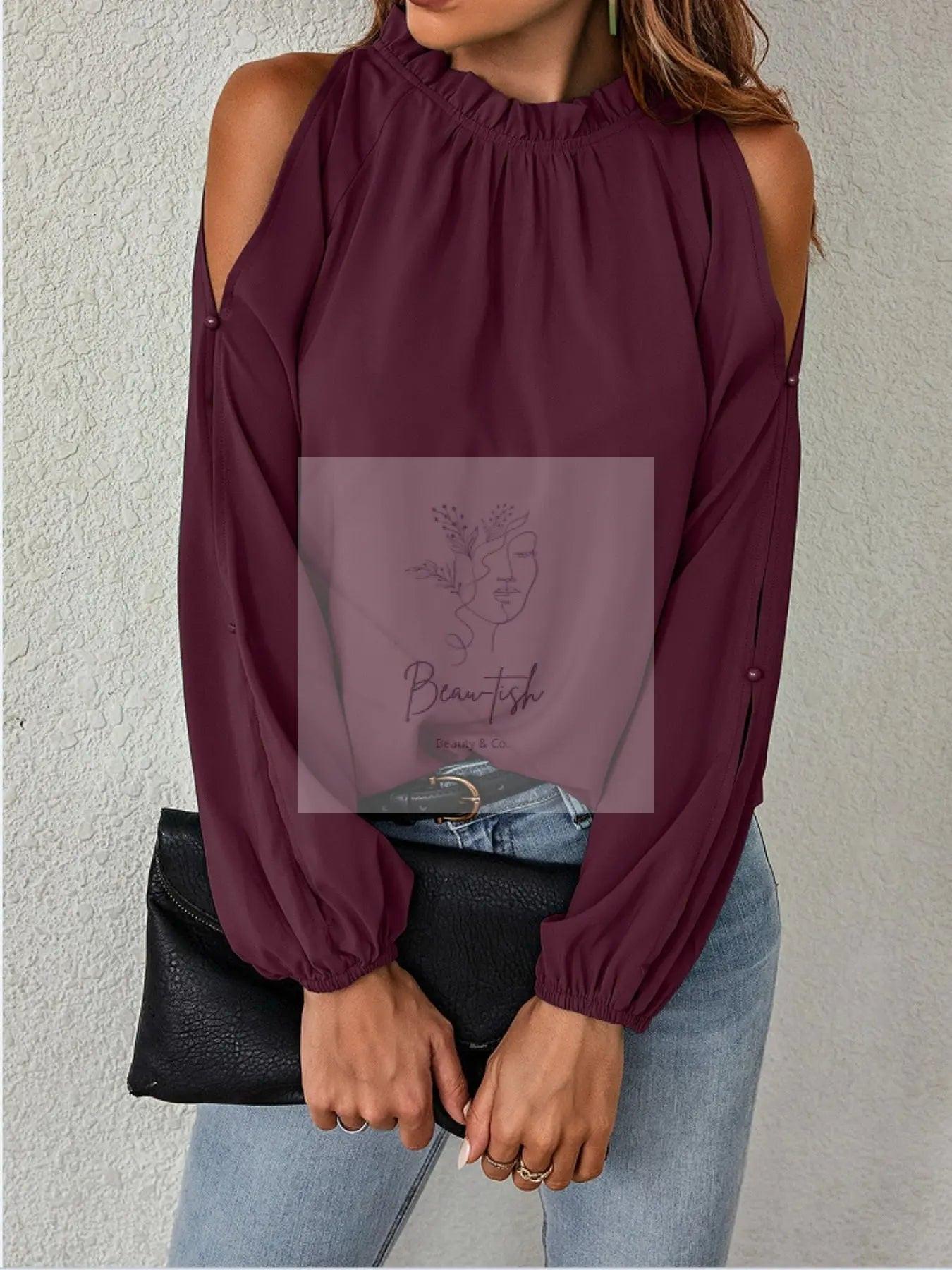 Cold Shoulder Frill Neck Blouse