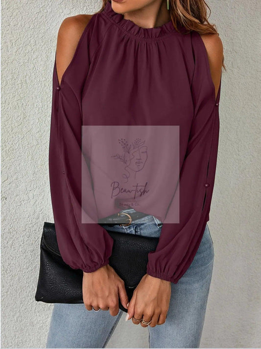 Cold Shoulder Frill Neck Blouse