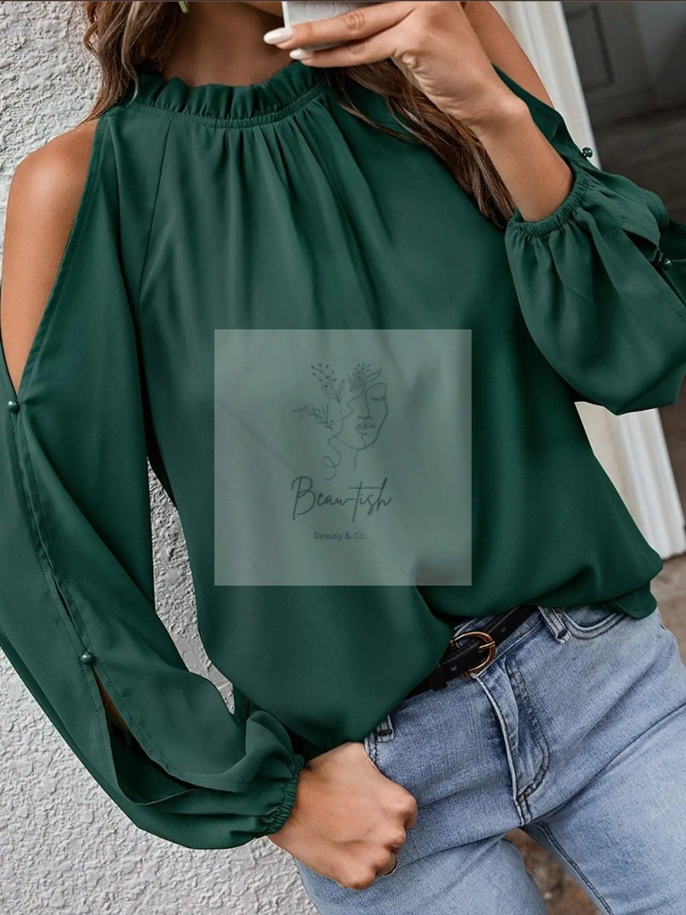 Cold Shoulder Frill Neck Blouse