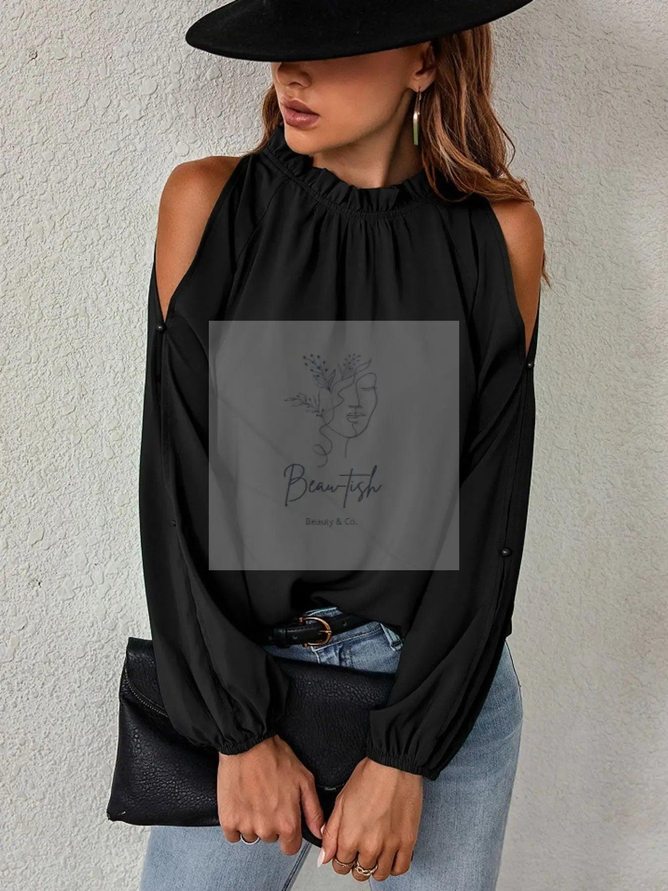 Cold Shoulder Frill Neck Blouse