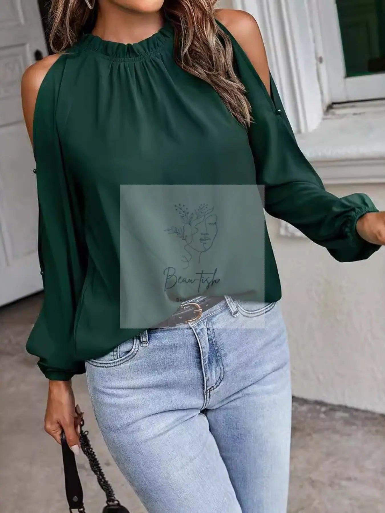 Cold Shoulder Frill Neck Blouse