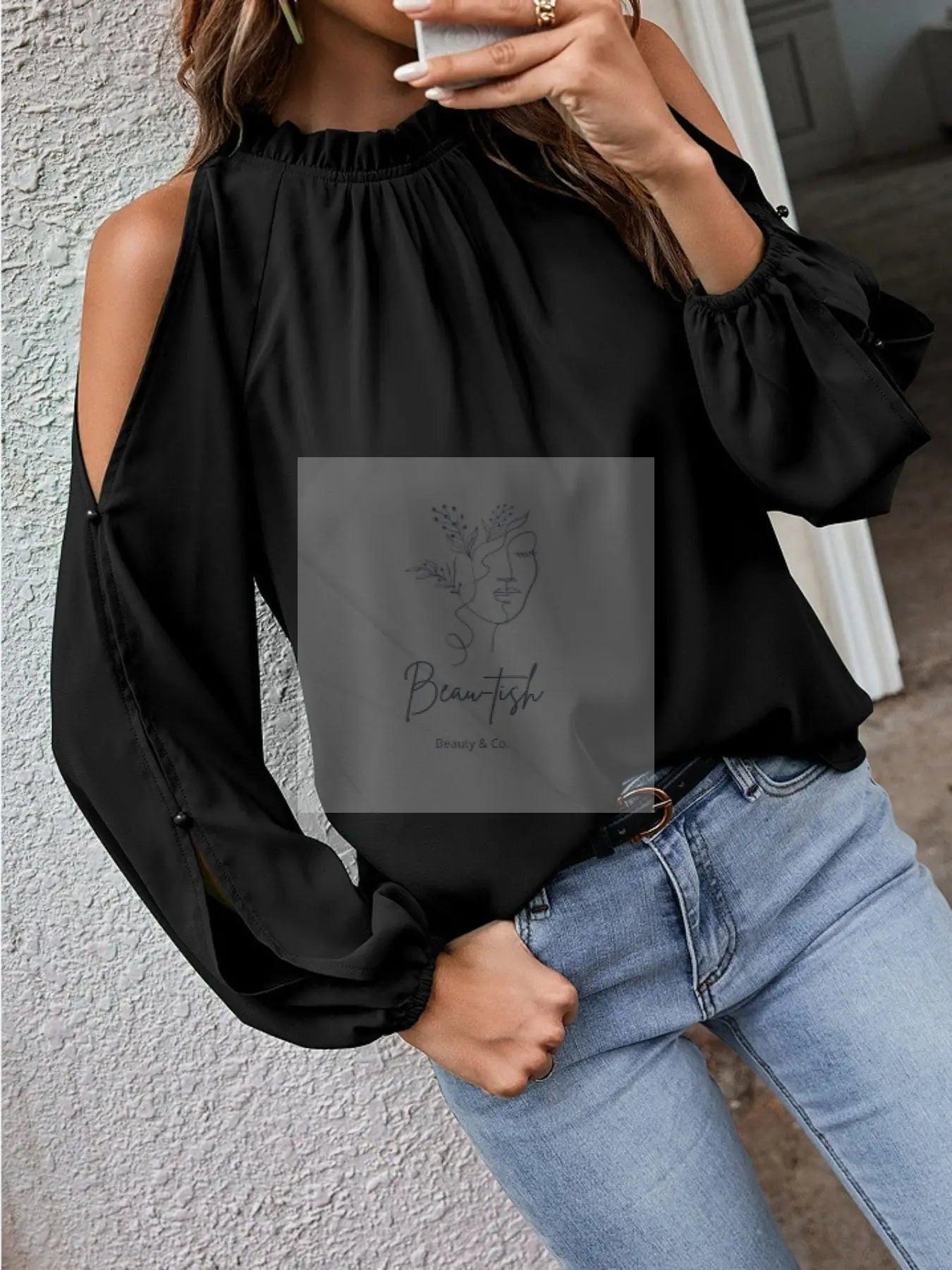 Cold Shoulder Frill Neck Blouse