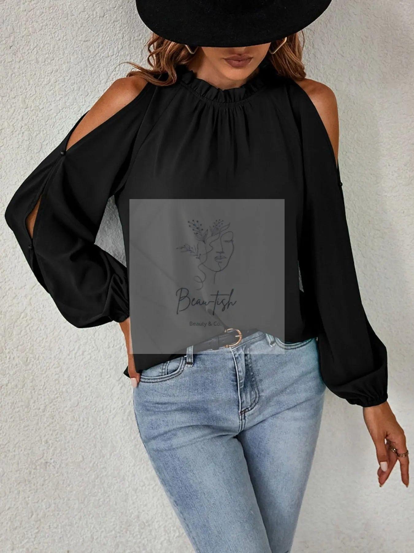 Cold Shoulder Frill Neck Blouse