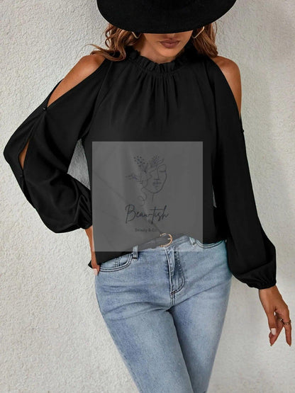 Cold Shoulder Frill Neck Blouse