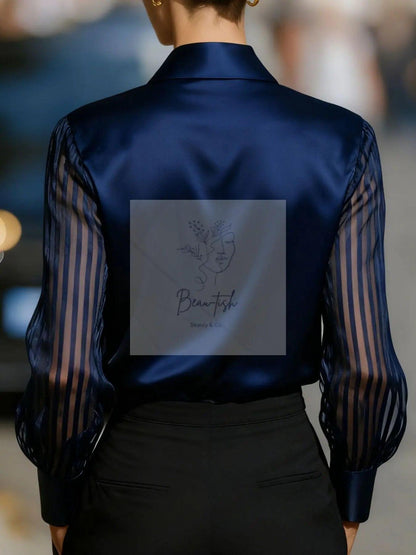 Collared Neck Sheer Sleeve Shirt