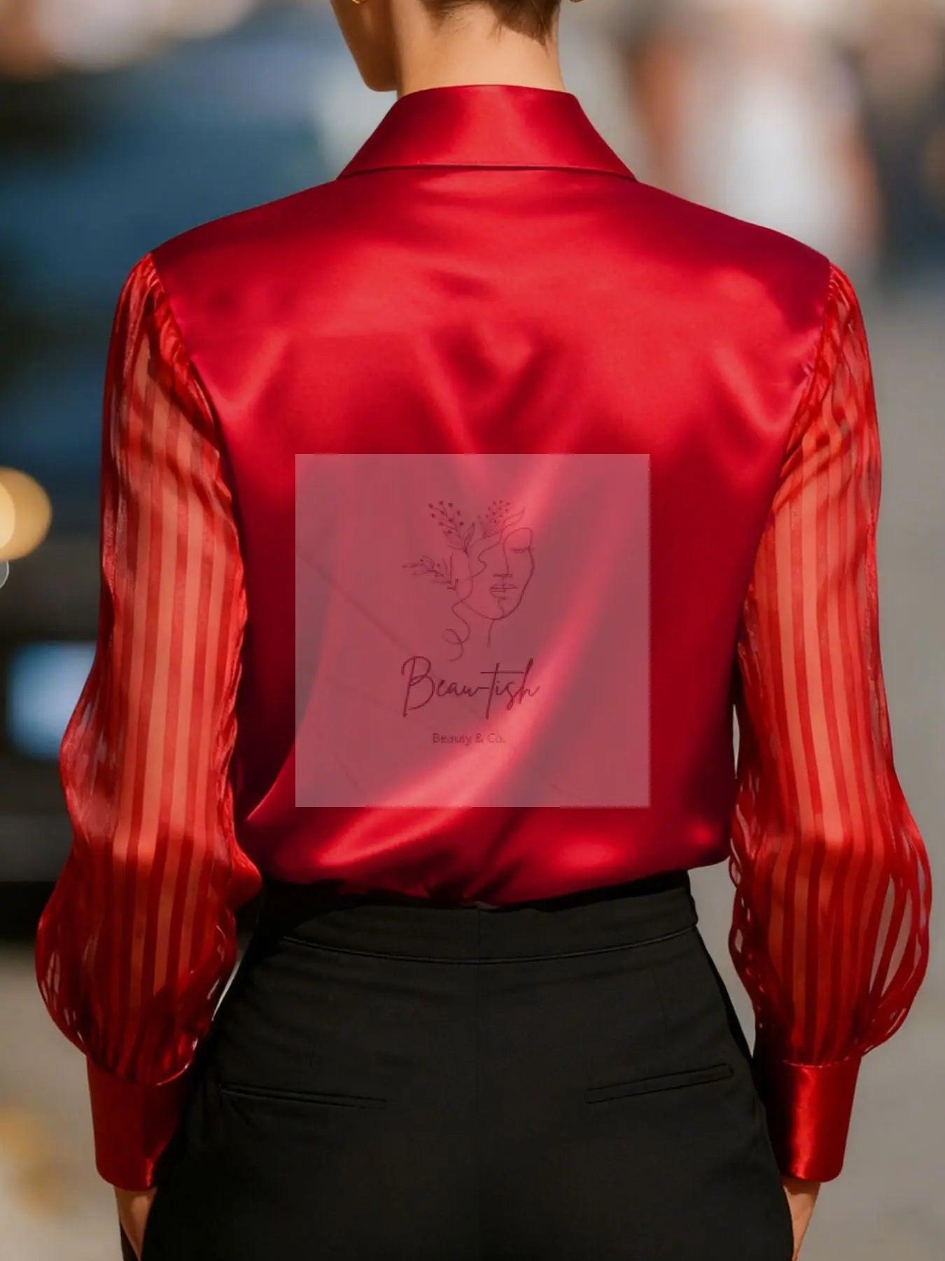Collared Neck Sheer Sleeve Shirt