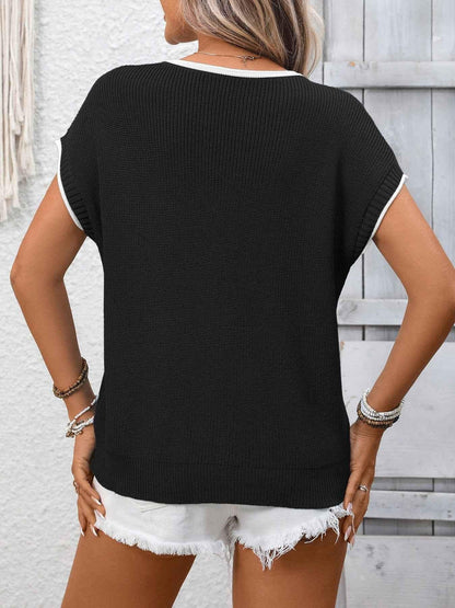 Contrast Trim Short Sleeve Sweater