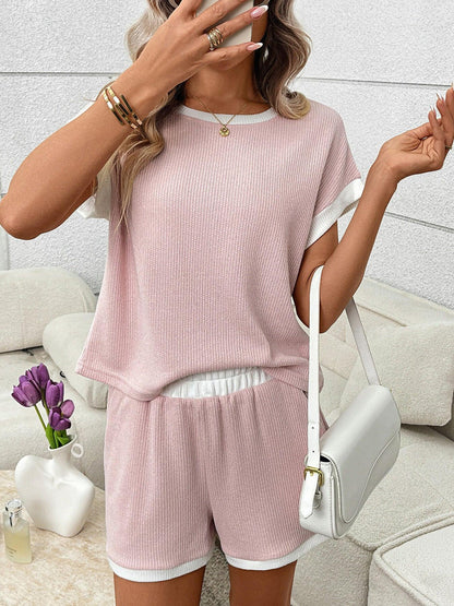Contrast Trim Short Sleeve Top and Shorts Set