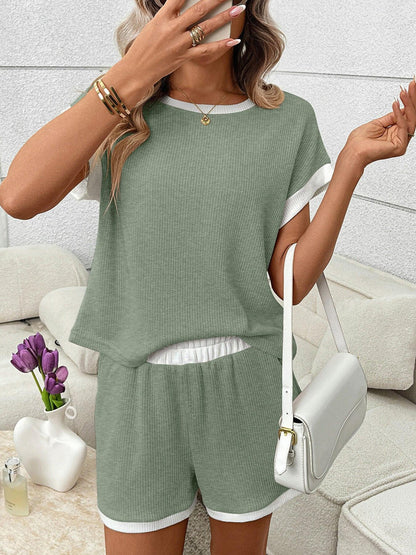 Contrast Trim Short Sleeve Top and Shorts Set