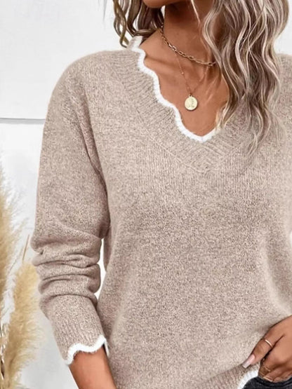 Contrast Trim V-Neck Sweater