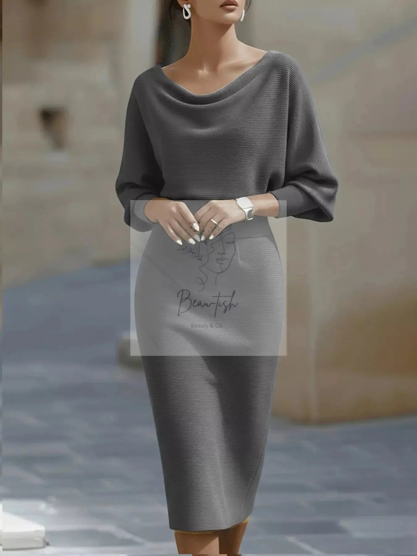 Cowl Neck Knit Bodycon Dress