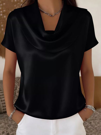 Cowl Neck Short Sleeve Blouse