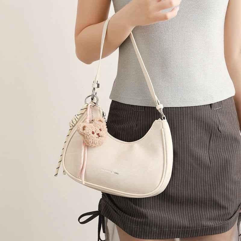 Crescent Shoulder Bag with Teddy Bear Charm