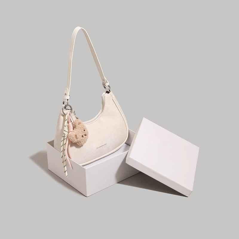 Crescent Shoulder Bag with Teddy Bear Charm