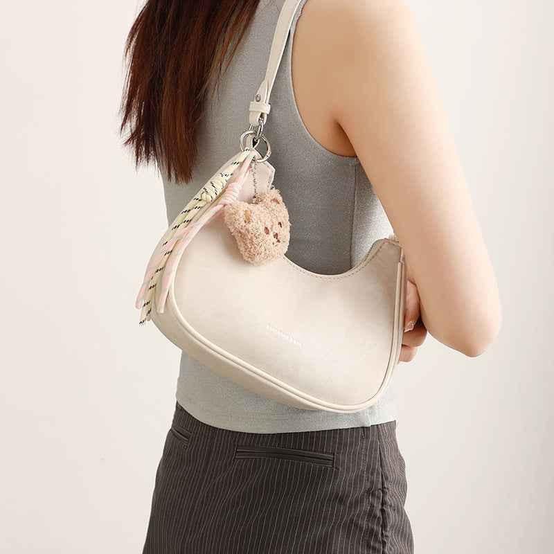 Crescent Shoulder Bag with Teddy Bear Charm