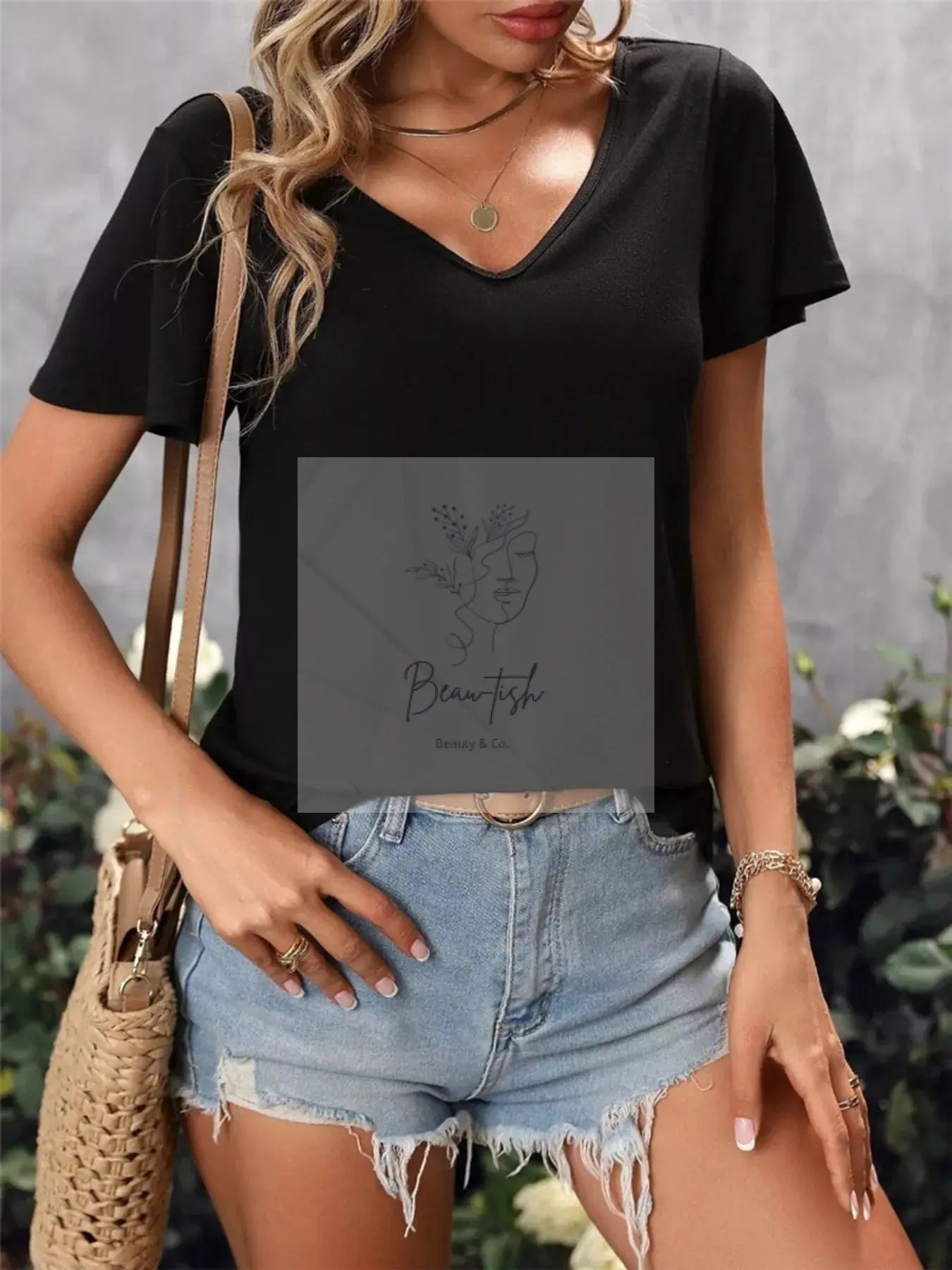 Crisscross Back V-Neck T-Shirt
