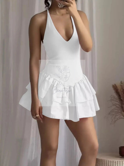 Crisscross Layered Ruffle Hem Mini Dress