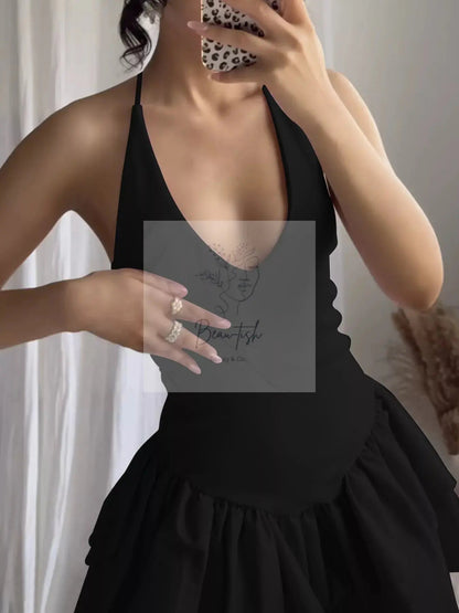 Crisscross Layered Ruffle Hem Mini Dress