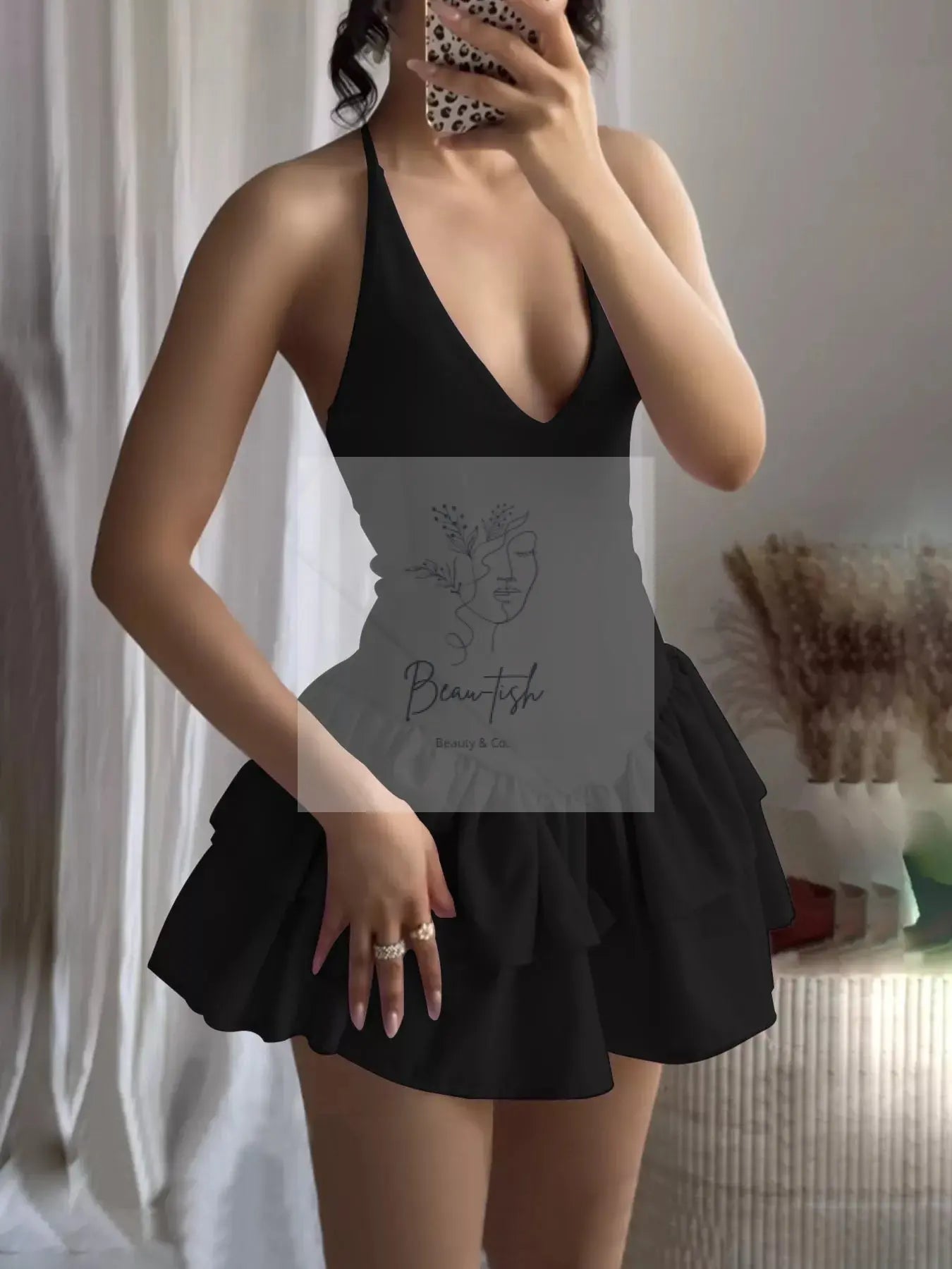 Crisscross Layered Ruffle Hem Mini Dress