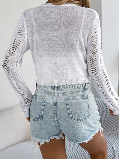 Crochet Knit Tie Front Cropped Cardigan