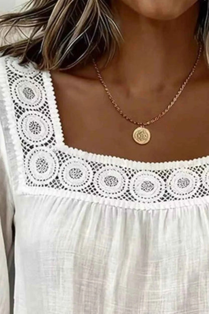 Crochet Trim Square Neck Blouse