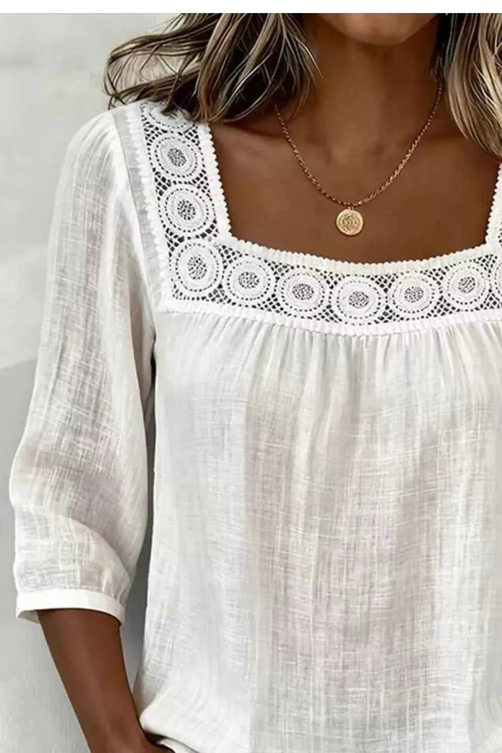 Crochet Trim Square Neck Blouse