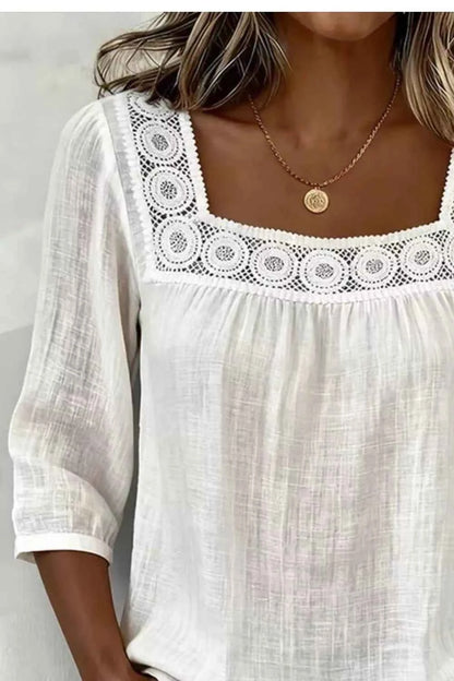 Crochet Trim Square Neck Blouse