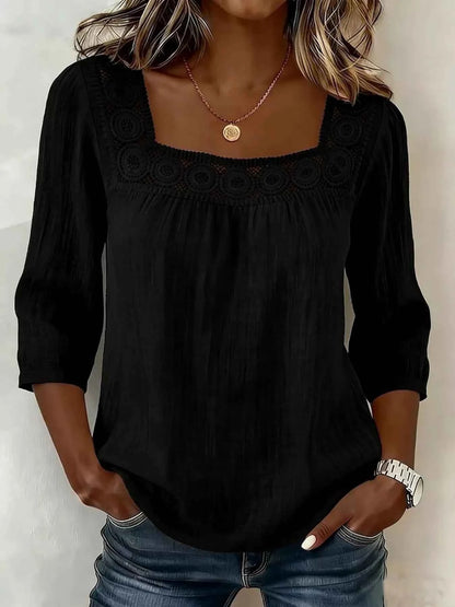 Crochet Trim Square Neck Blouse