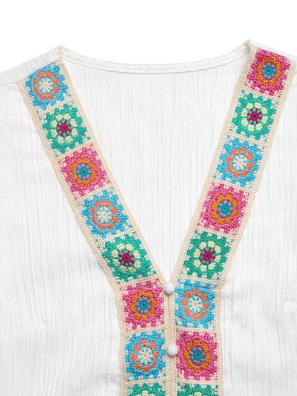 Crochet Trim V-Neck Blouse