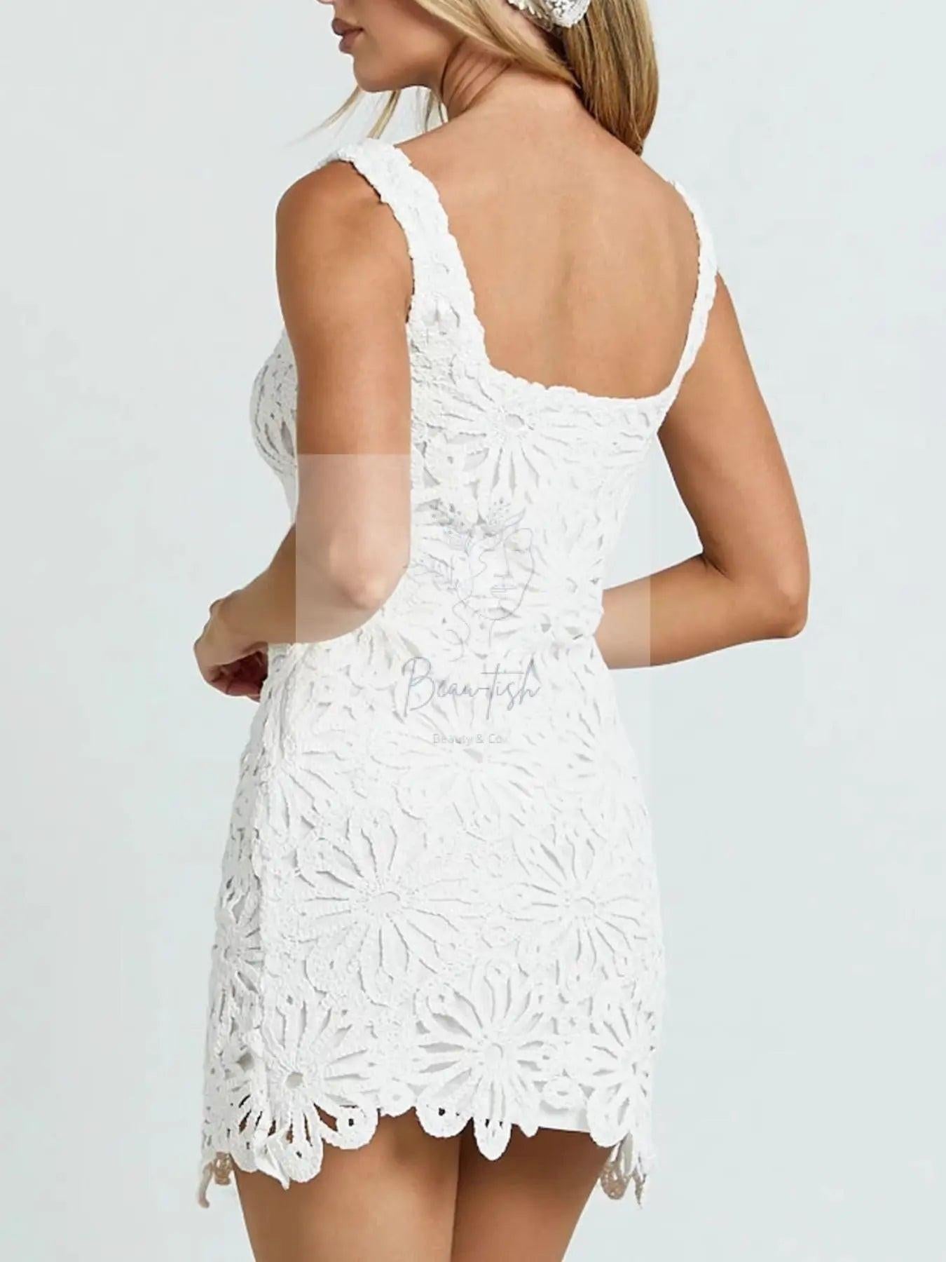 Crochet Wide Strap Mini Dress