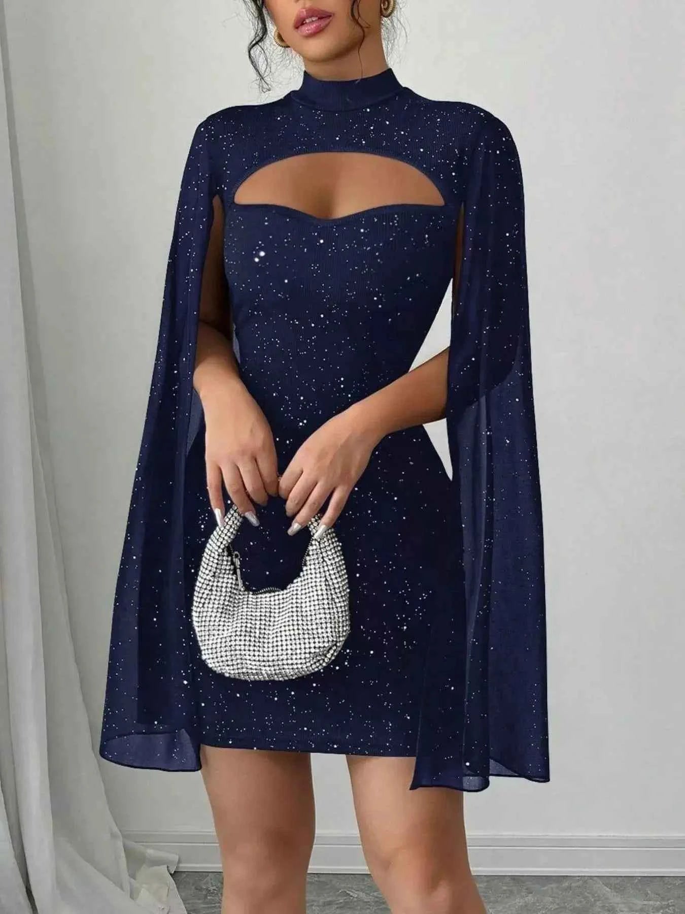 Cutout Bodycon Mini Dress with Cape Sleeves