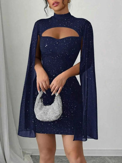 Cutout Bodycon Mini Dress with Cape Sleeves
