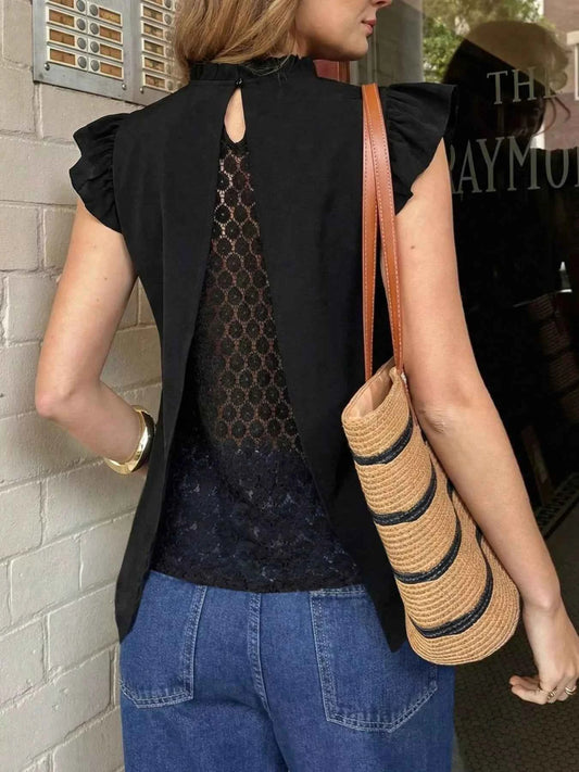 Ruffled Lace Detail Back Top