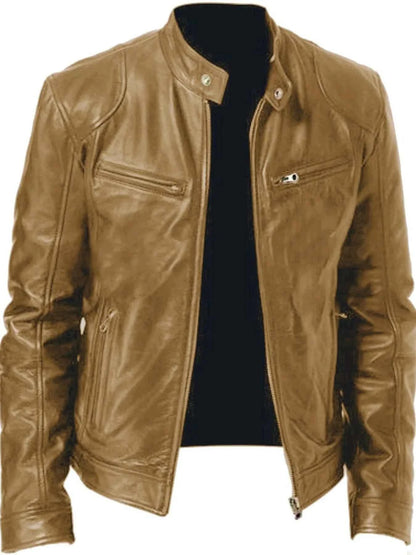 Men's Full Size Leather Biker Jacket with Zipper Pockets Plus Size